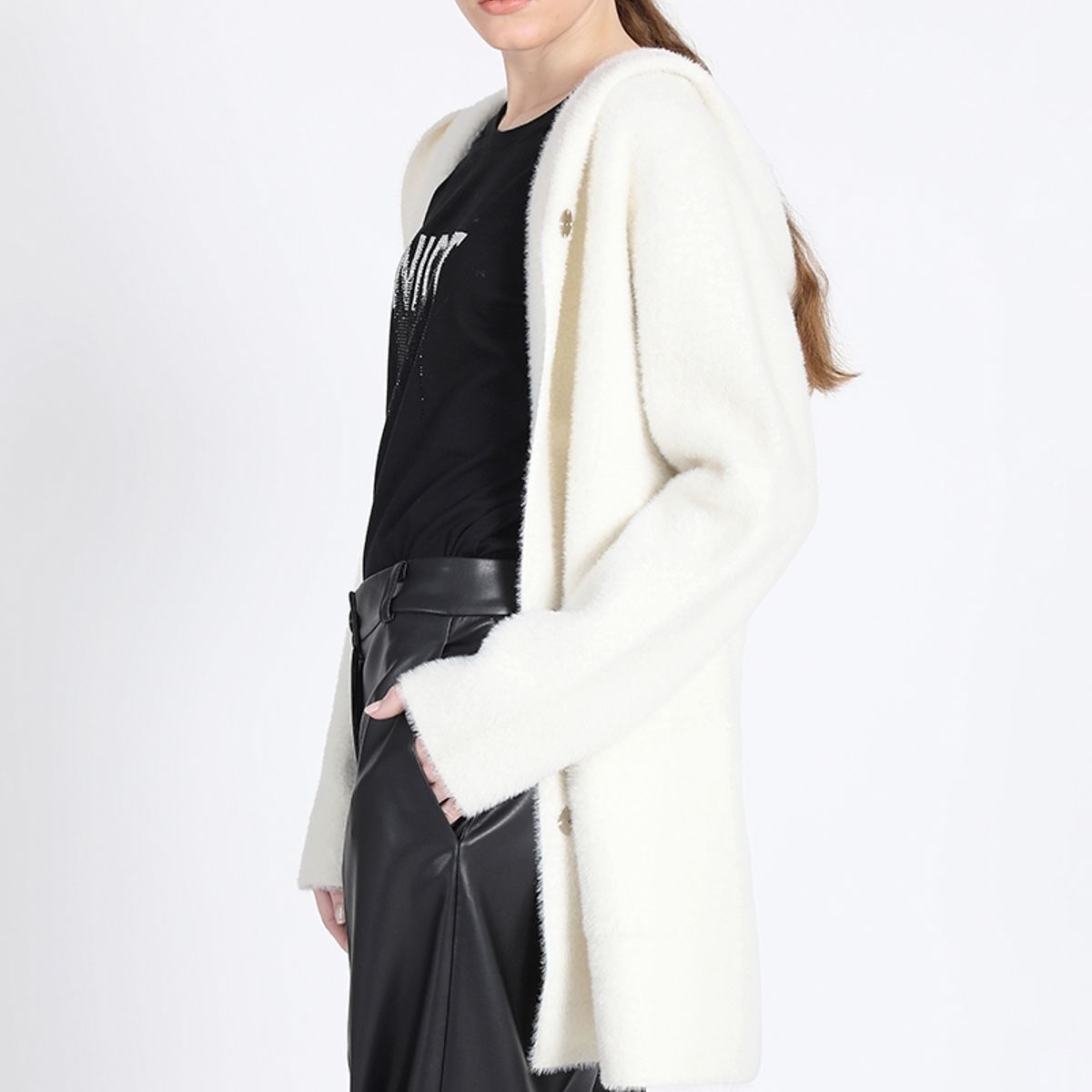 LIOLA - Chaqueton Recto Tejido Punto Capucha, Crudo Liola