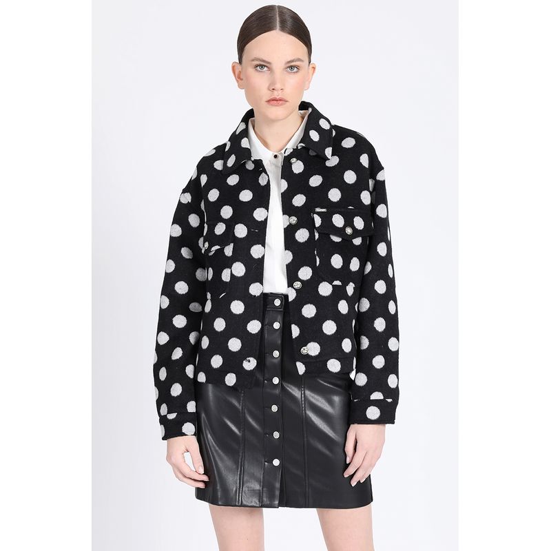 LIOLA - Chaqueta Corta Muflon Estampado Lunares, Negro Liola