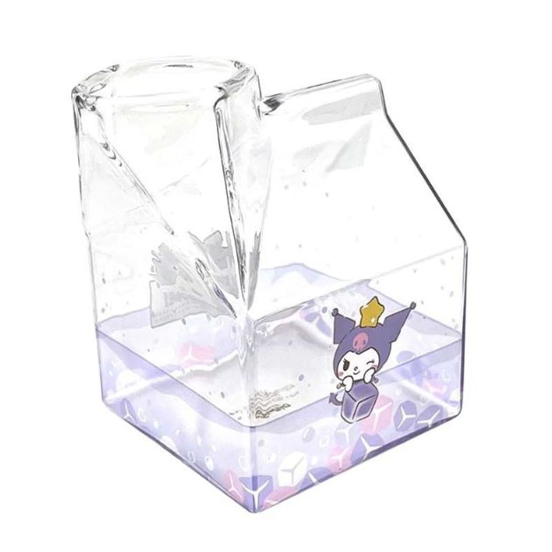 SANRIO - Taza de vidrio en forma de cartón de leche Kawaii Kuromi