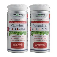 VITAL AND YOUNG - Vitaminas C + D + Zinc Vy 120 Capsulas 2X60. Sin Acidez.