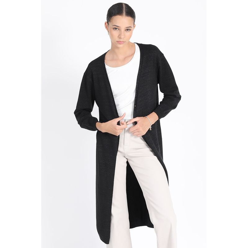 LIOLA - Tapado Largo Tejido Punto Con Hilo Metalizado, Negro Liola