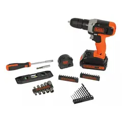 BLACK+DECKER - Taladro Rotación 20v + 44 Acc Color Negro/Naranja