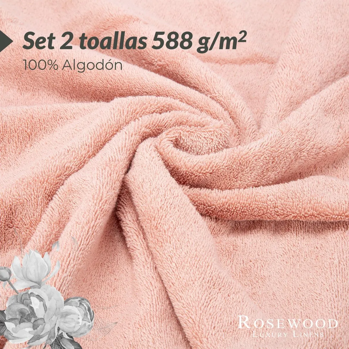 ROSEWOOD - Toallas Baño Premium Set 2 100% Algodón Rosewood Lujo - Rosa