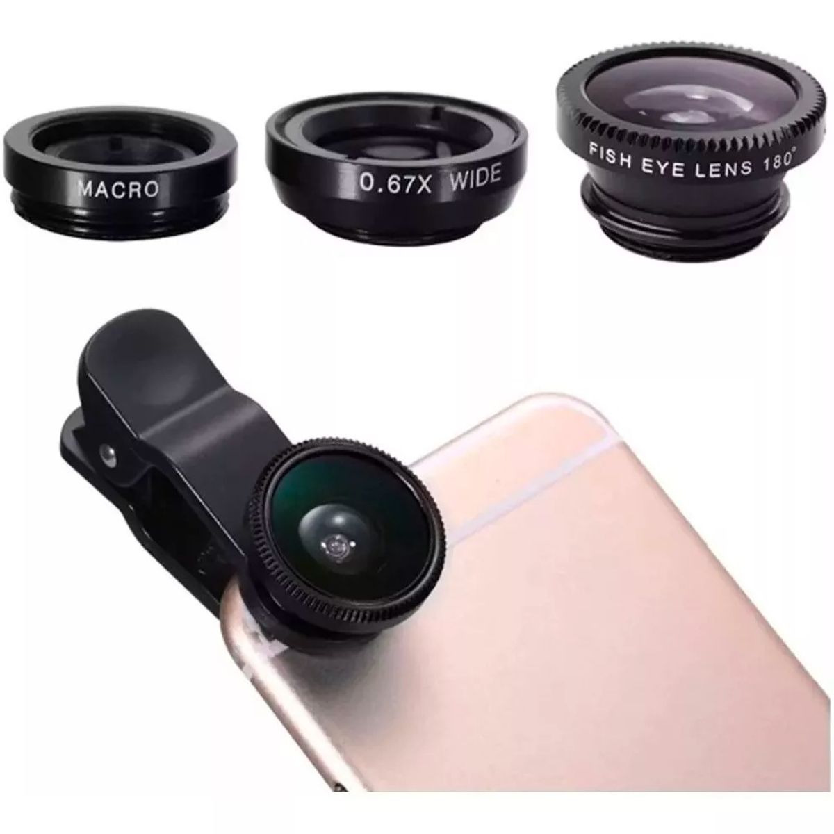 GENERICO - Lente Ojo De Pez 3 En 1 Clip Universal Fotos Selfie Celular
