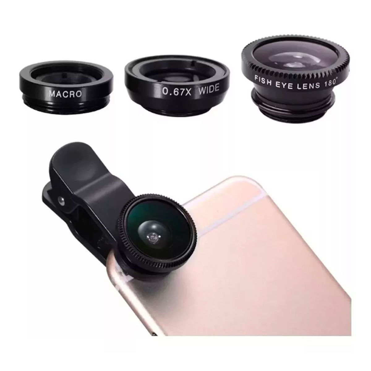 GENERICO - Lente Ojo De Pez 3 En 1 Clip Universal Fotos Selfie Celular