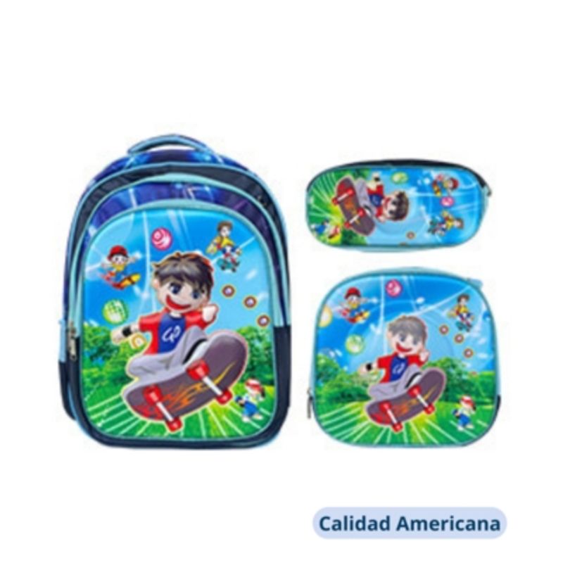 UTILISIMO - Mochila Infantil Incluye Estuche Y Lonchera 40X30X18cm NIÑO