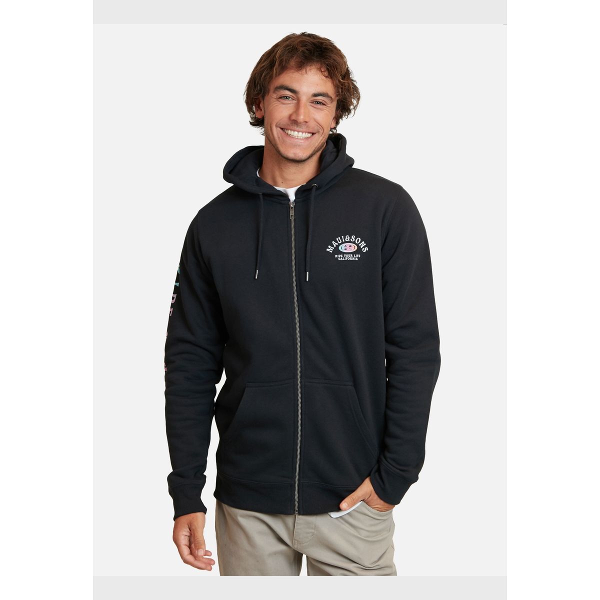 MAUI AND SONS - Poleron Fullzipper Logo Gradient Hombre Negro Maui And Sons