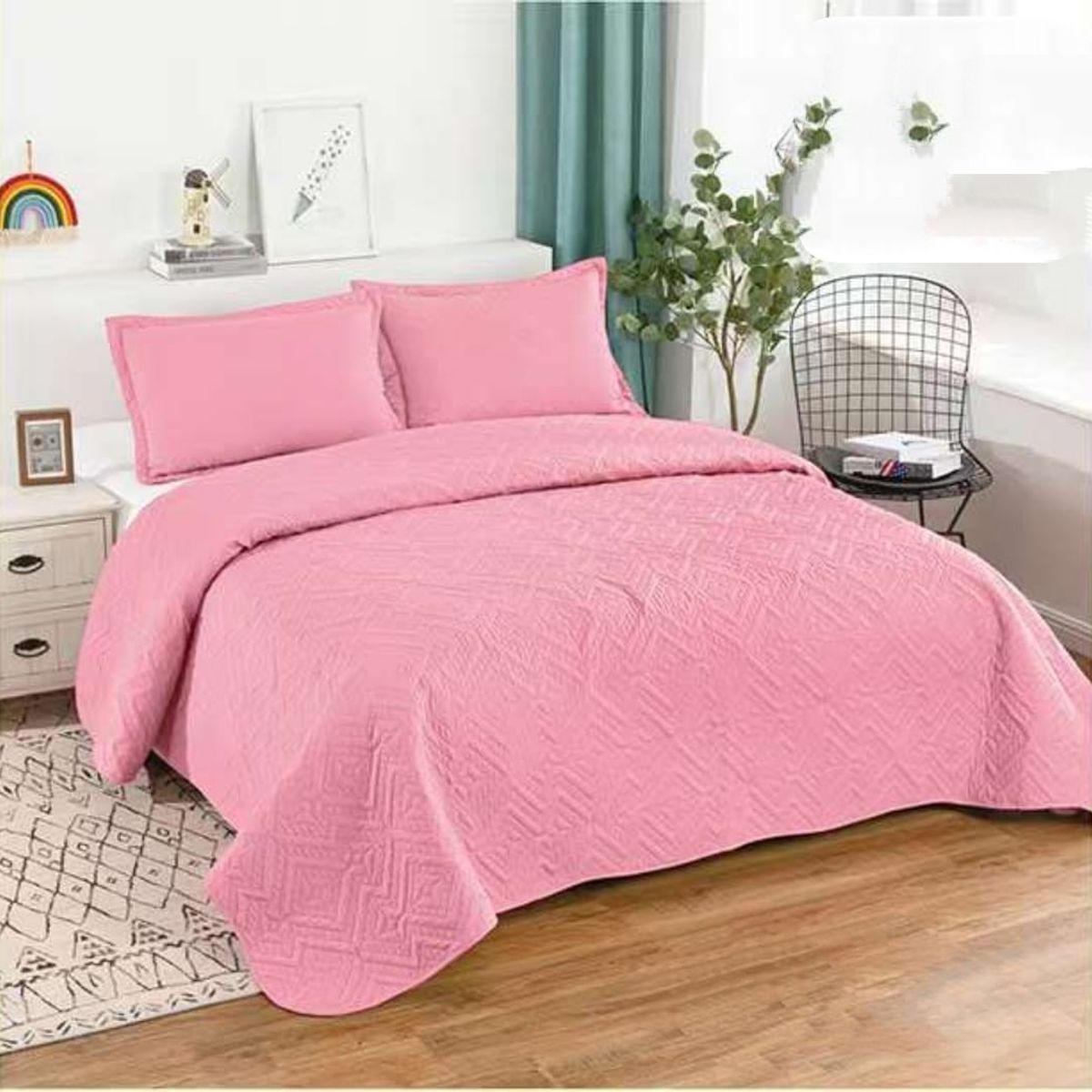 GENERICO - CUBRECAMA QUILT ROSA UNICOLOR TAMAÑO KING  TF
