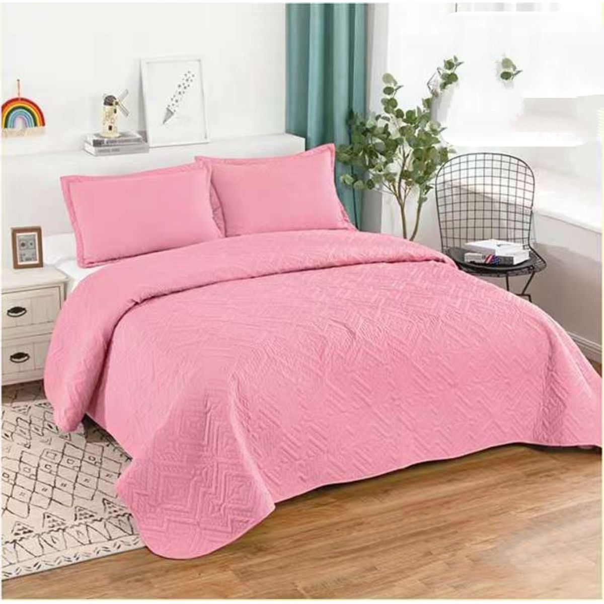 GENERICO - CUBRECAMA QUILT ROSA UNICOLOR TAMAÑO KING  TF