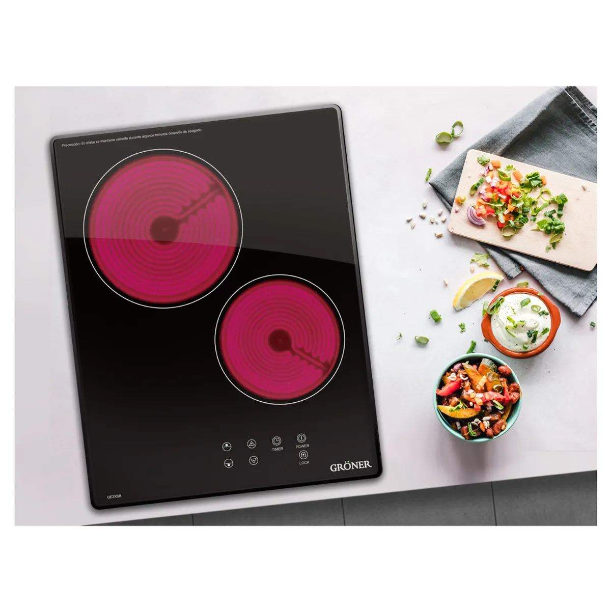 GRONER - Encimera Vitrocerámica Gröner Touch Black XS 2Q