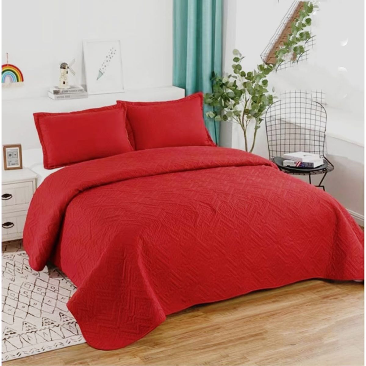 GENERICO - CUBRECAMA MODELO QUILT EN TAMAÑO KING COLOR ROJO VIVO  TF