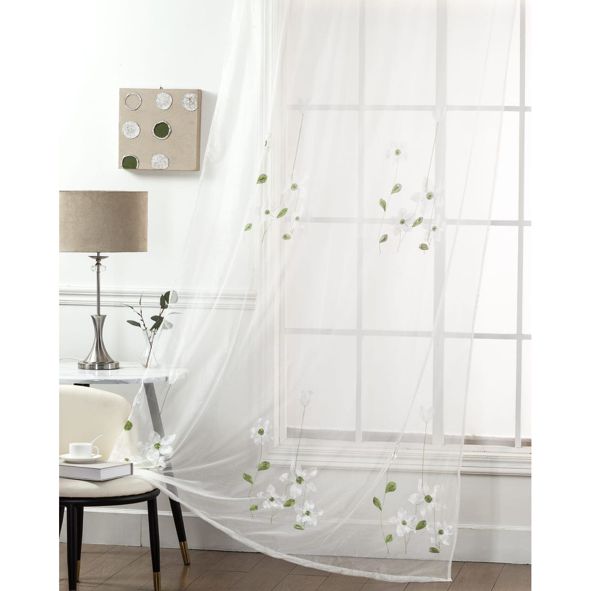 GENERICO - CORTINA VISILLOS BORDADOS CON ARGOLLAS 2 PAÑOS 140X230CM C/U