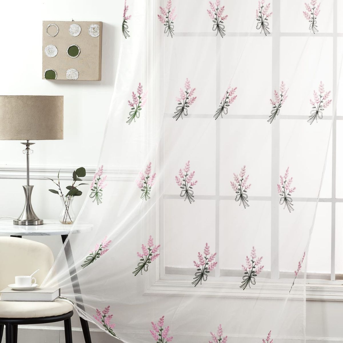 GENERICO - CORTINA VISILLOS BORDADOS CON ARGOLLAS 2 PAÑOS 140X230CM C/U