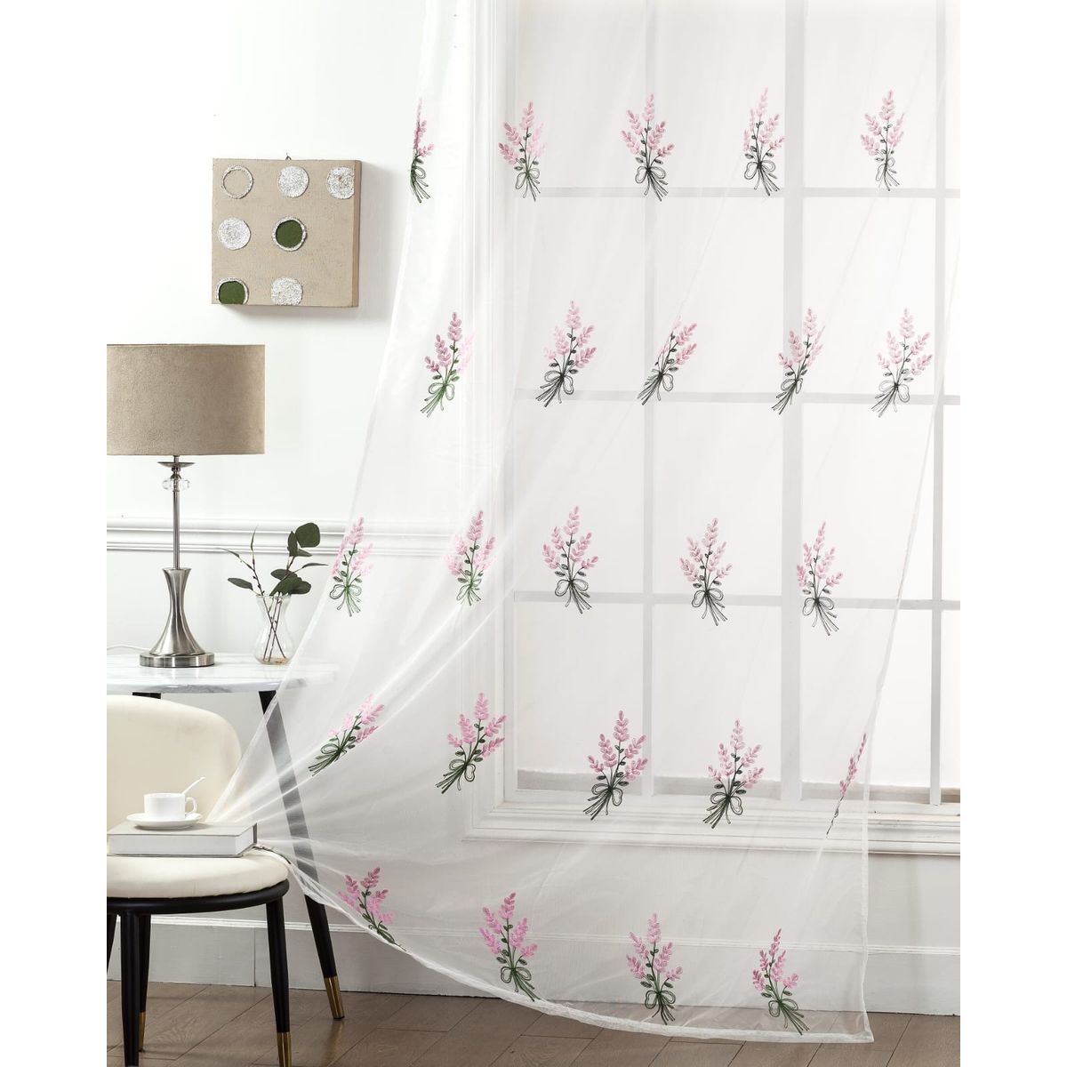 GENERICO - CORTINA VISILLOS BORDADOS CON ARGOLLAS 2 PAÑOS 140X230CM C/U