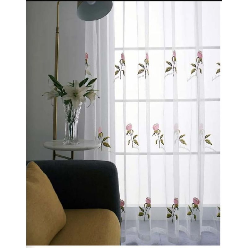 GENERICO - VISILLOS BORDADOS CON ARGOLLAS 2 PAÑOS 140X230CM C/U