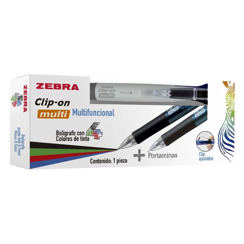 ZEBRA - Bolígrafo Multifuncional 4 Colores+Portamina Zebra Clip-on