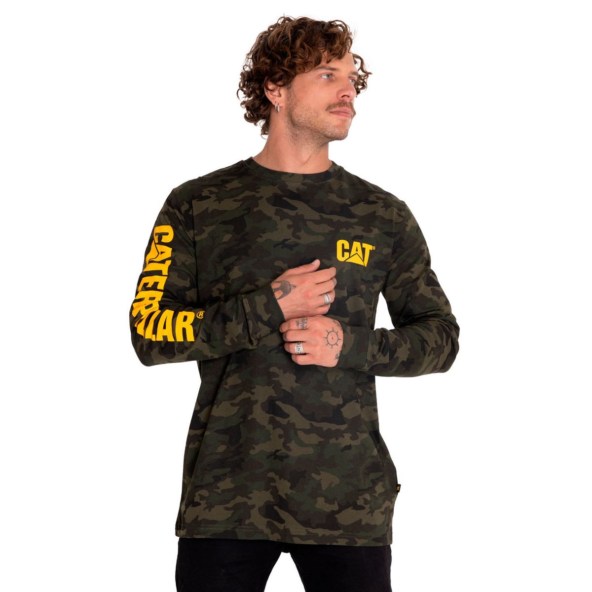 CAT - Polera Manga Larga Hombre Trademark Slim Verde CAT