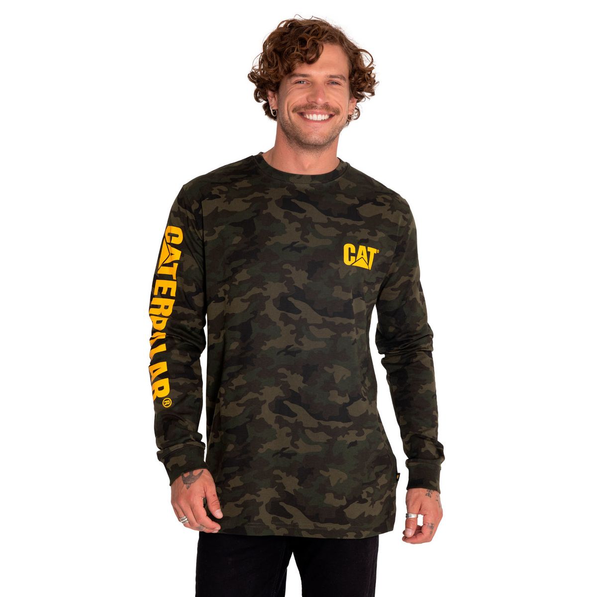 CAT - Polera Manga Larga Hombre Trademark Slim Verde CAT