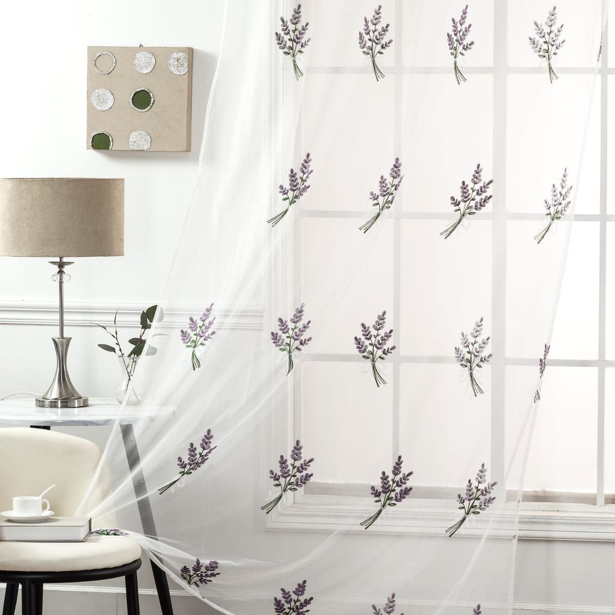 GENERICO - CORTINA VISILLOS BORDADOS CON ARGOLLAS 2 PAÑOS 140X230CM C/U