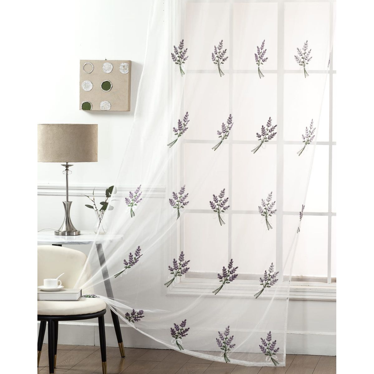 GENERICO - CORTINA VISILLOS BORDADOS CON ARGOLLAS 2 PAÑOS 140X230CM C/U