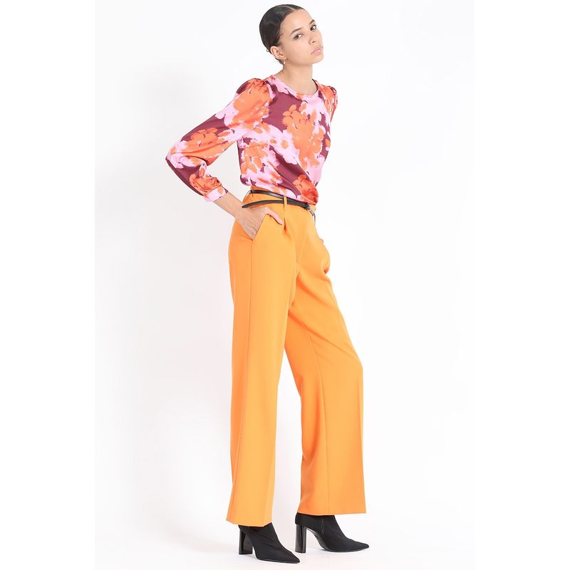 LIOLA - Pantalon Ancho Pinzas, Naranjo Liola