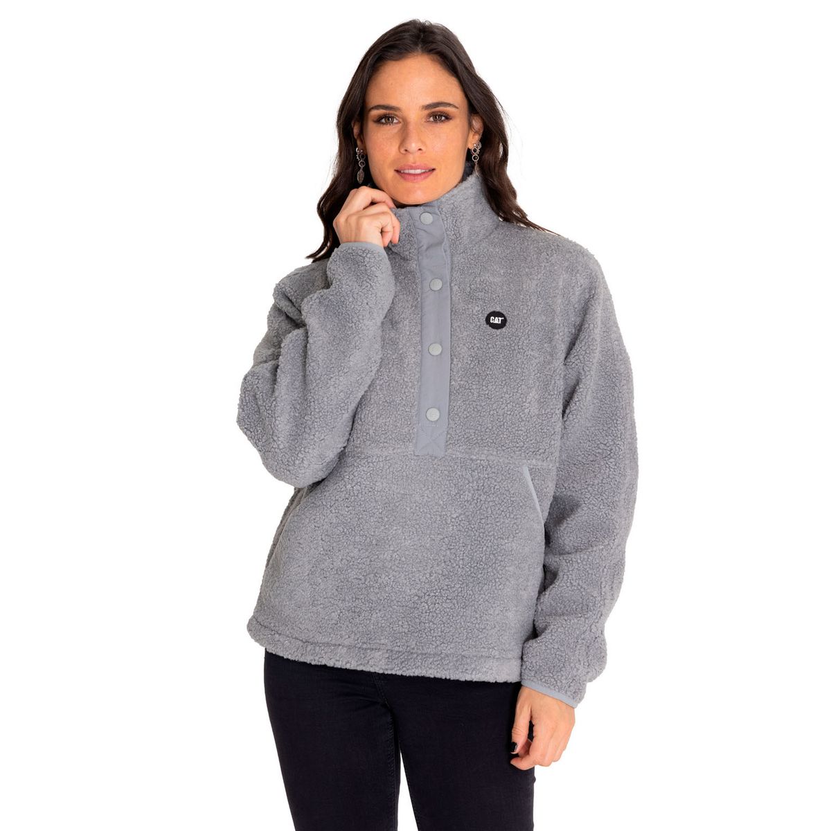 CAT - Polar Mujer Sherpa Fleece Snap Front Pullover Gris CAT