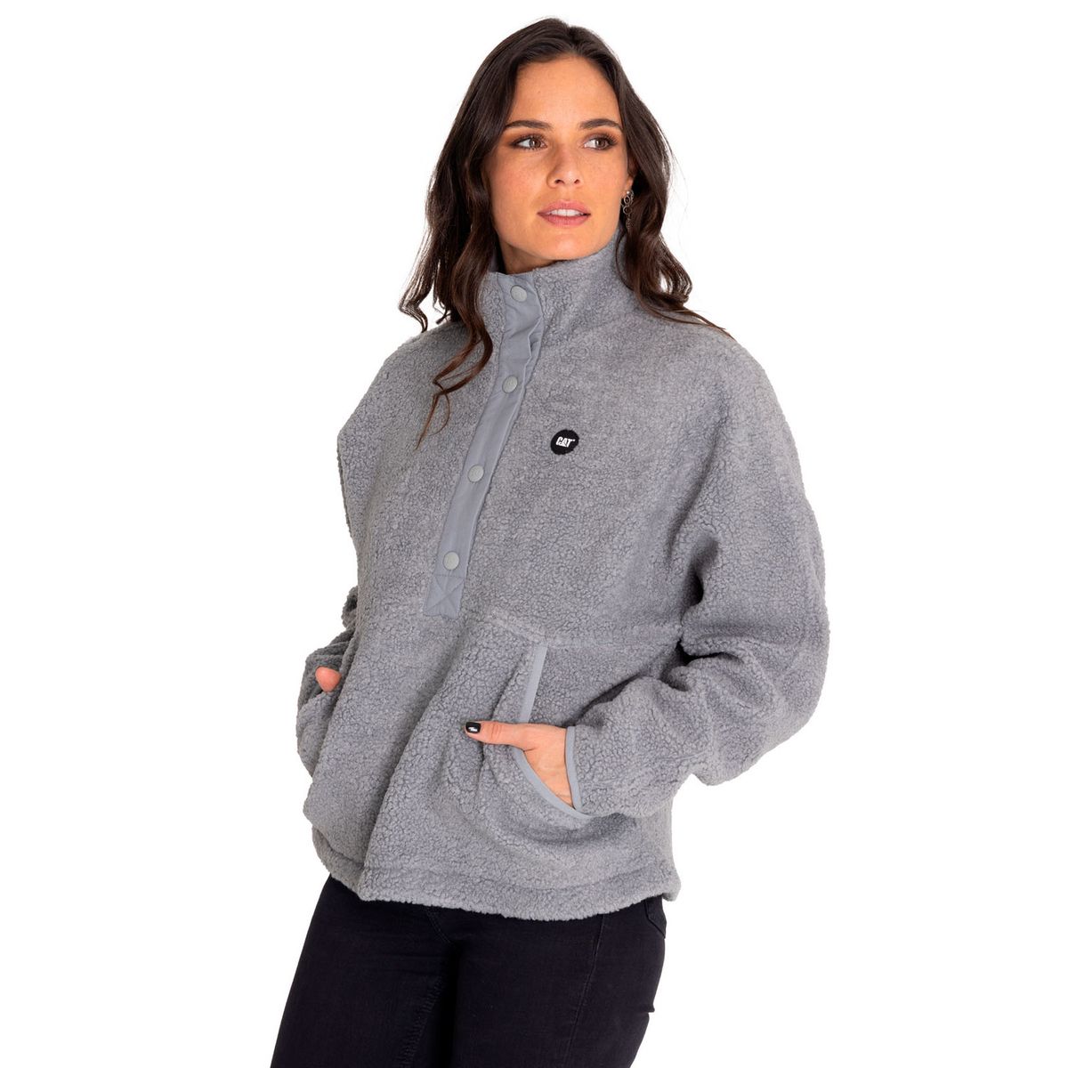 CAT - Polar Mujer Sherpa Fleece Snap Front Pullover Gris CAT
