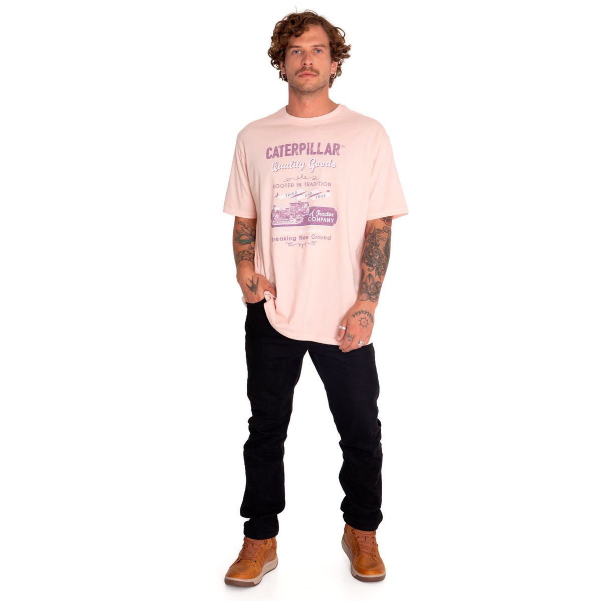 CAT - Polera Manga Corta Unisex Graphic Rosa CAT