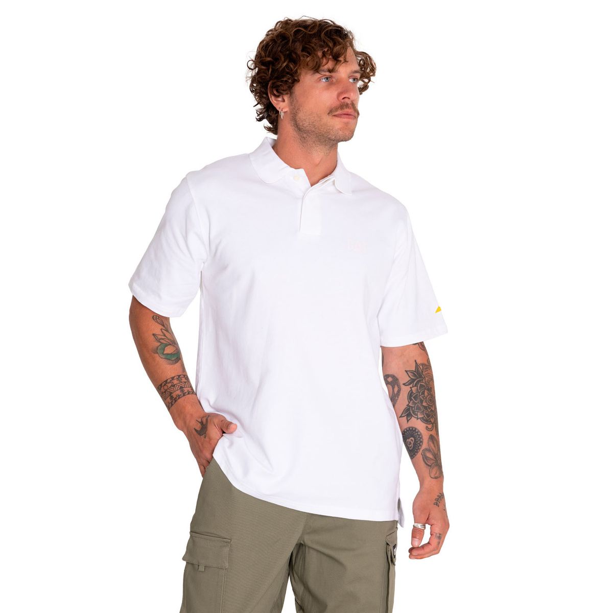 CAT - Polera Polo Hombre Cat Logo Pique Polo Blanco CAT