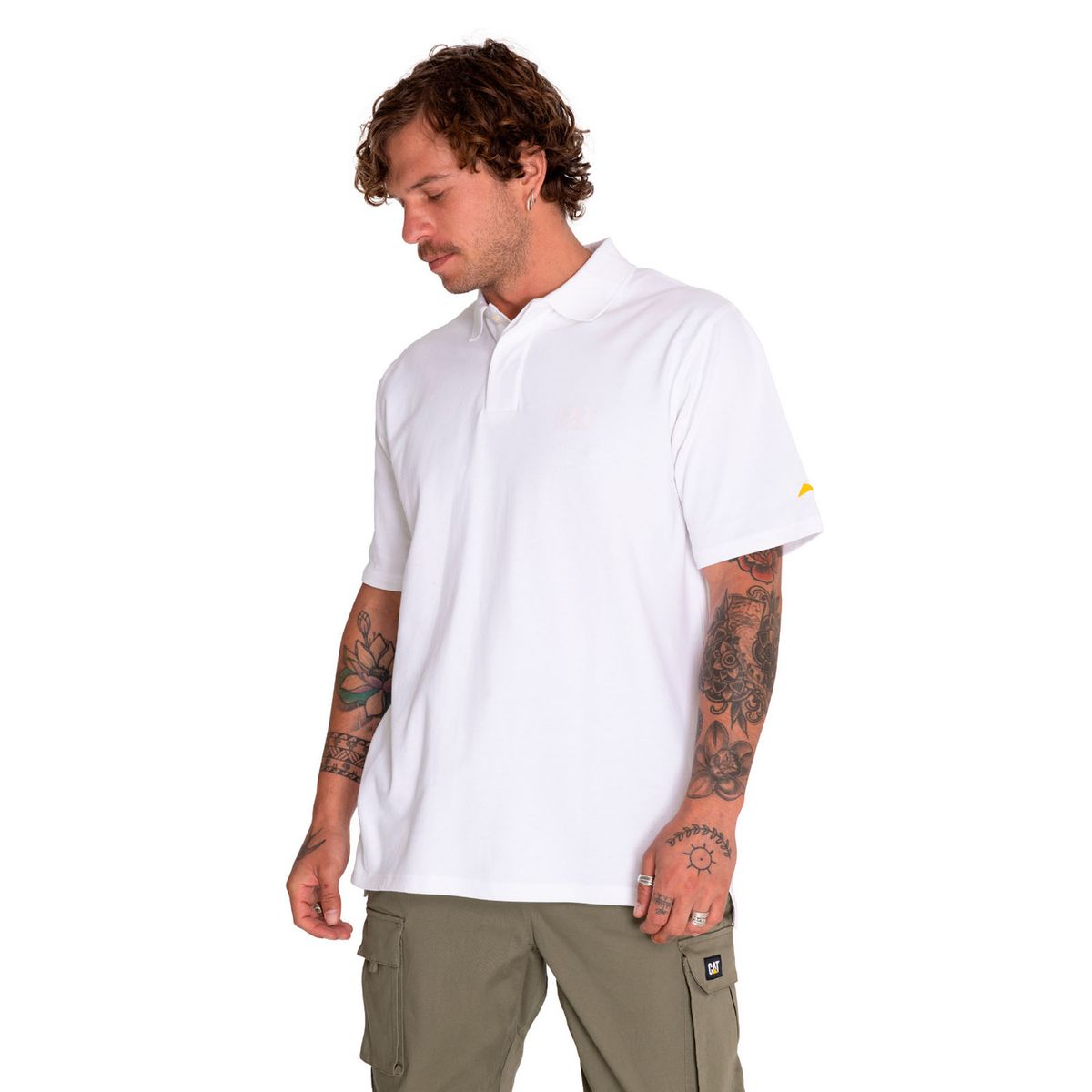 CAT - Polera Polo Hombre Cat Logo Pique Polo Blanco CAT