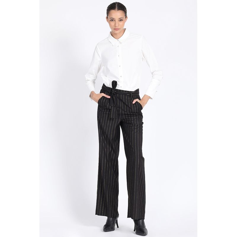 LIOLA - Pantalon Sastre, Raya Diplomatica Oro, Negro Liola