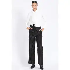 LIOLA - Pantalon Sastre, Raya Diplomatica Oro, Negro