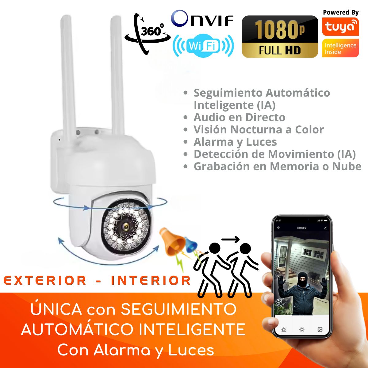 D MOTICA - Cámara Mini Domo PTZ Wifi Inteligente 2MP Full HD Móvil Para Exterior