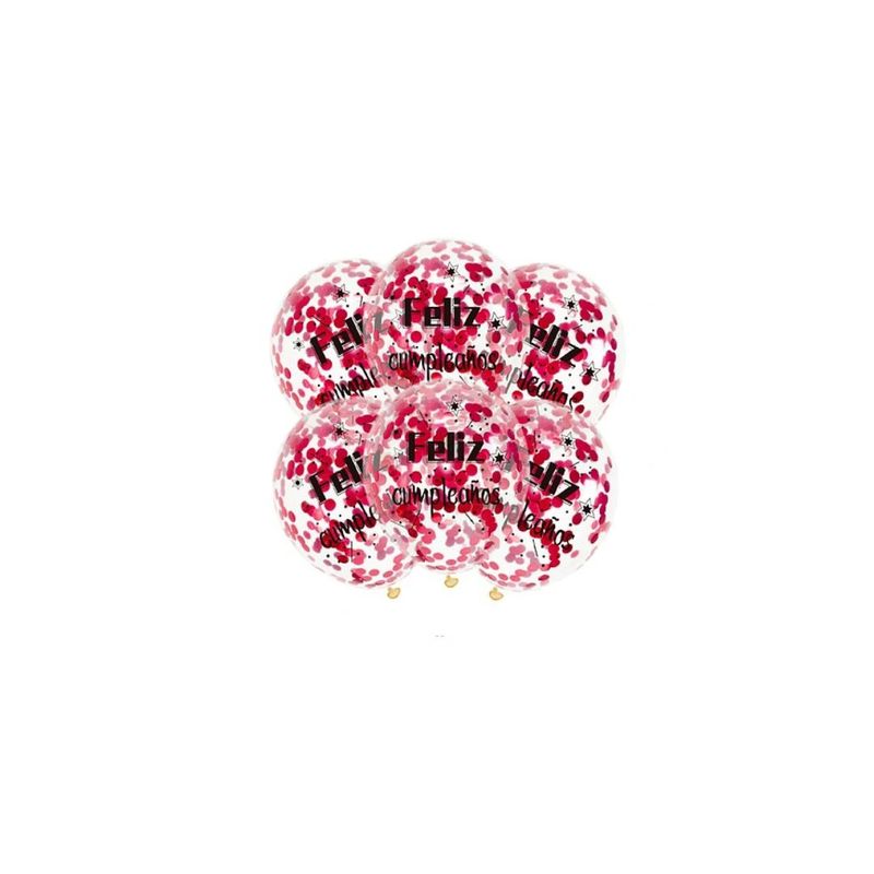 GENERICO - Globos Transparente Feliz Cumpleaños Con Confeti Rosa 6pcs