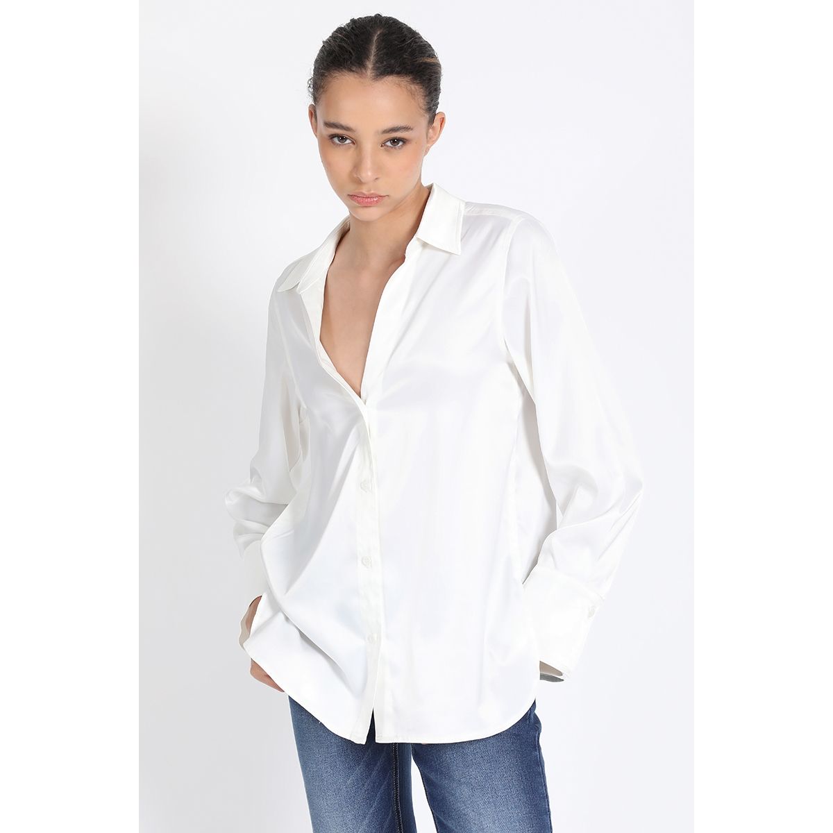 LIOLA - Camisa Puño Ancho Satin Crudo Liola