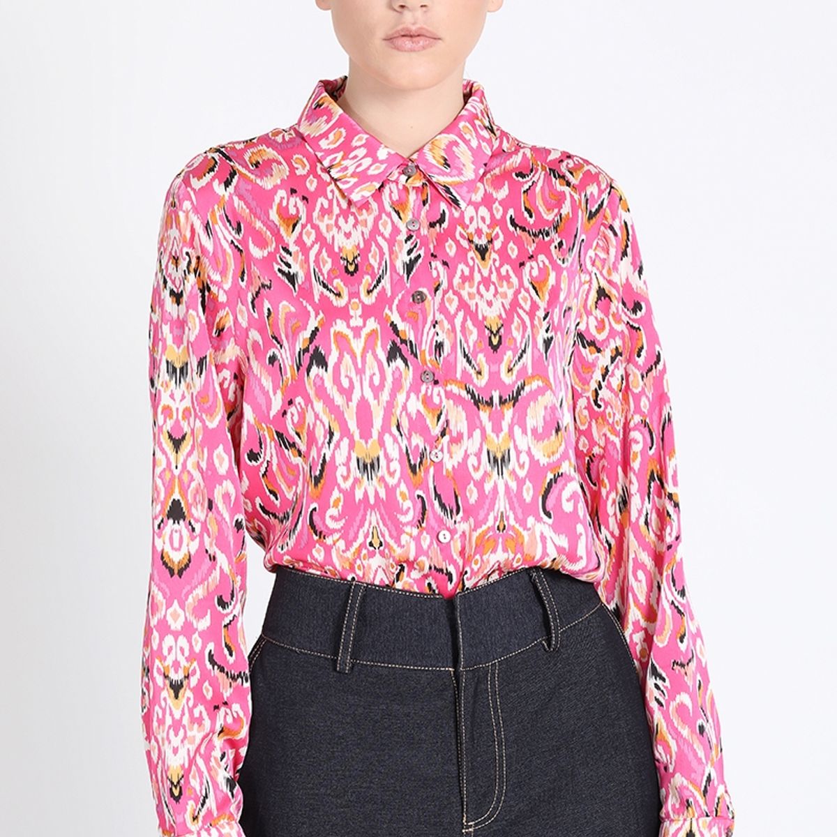 LIOLA - Camisa Satin Estampado, Fucsia Liola