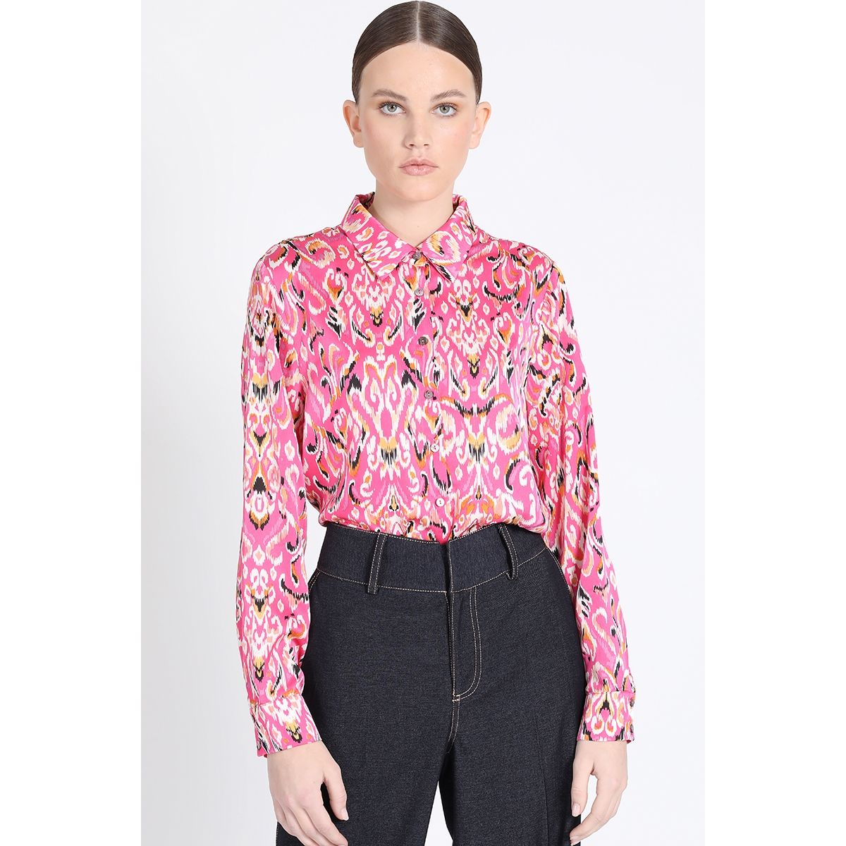 LIOLA - Camisa Satin Estampado, Fucsia Liola
