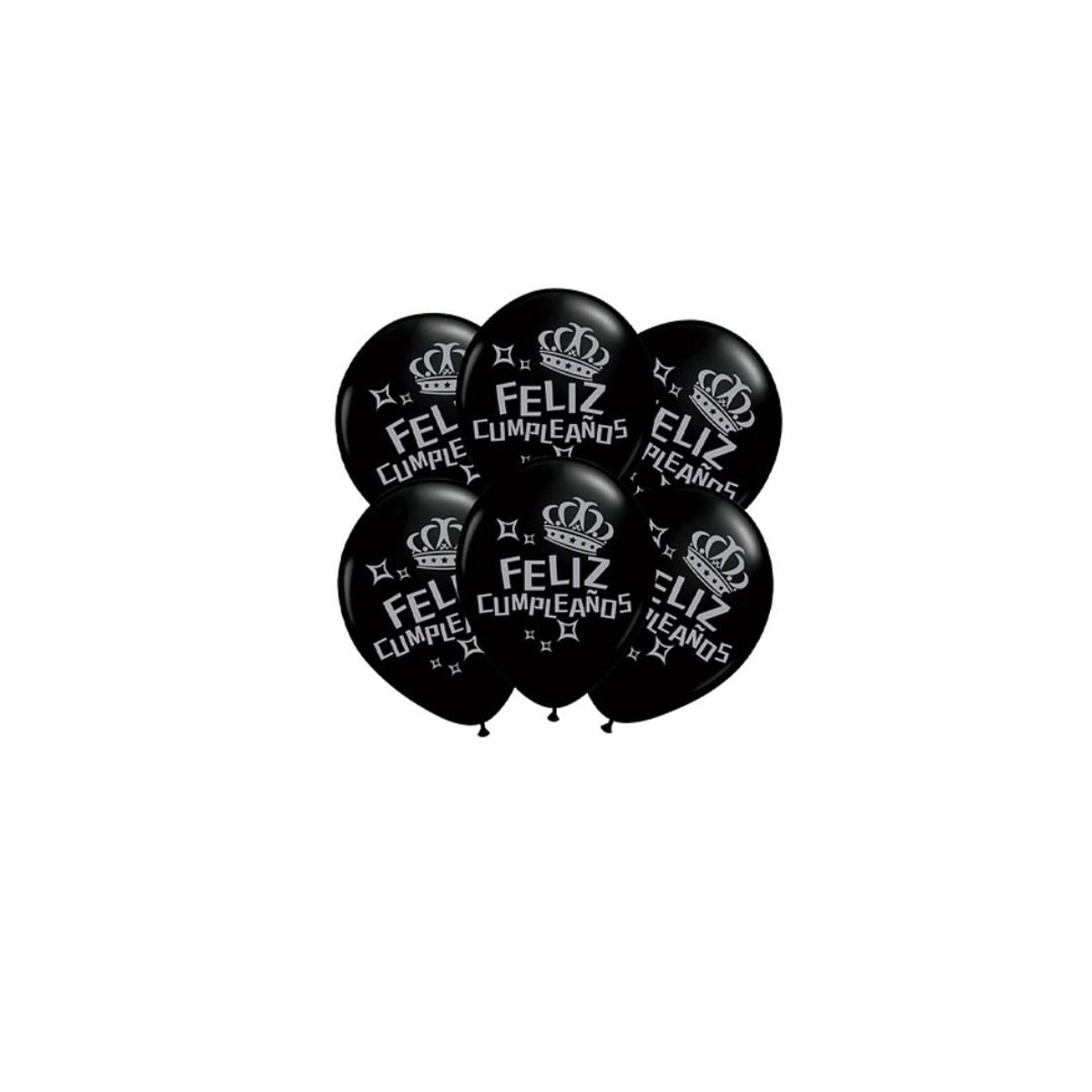 GENERICO - Globos De Latex Negro Feliz Cumpleaños Con Corona 6pcs 30cm