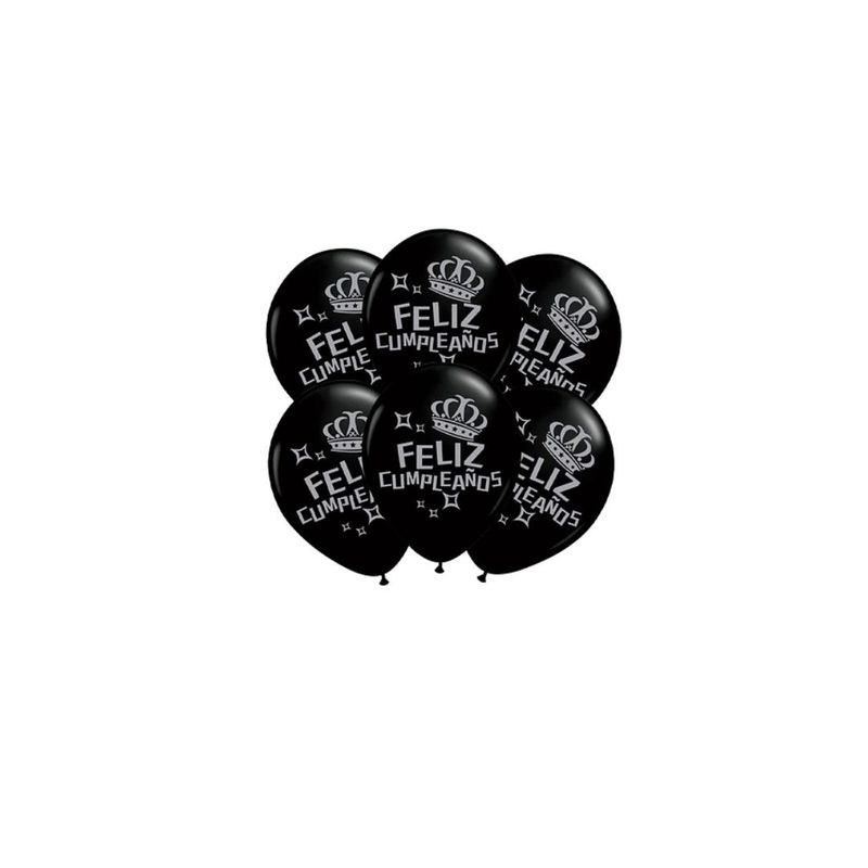GENERICO - Globos De Latex Negro Feliz Cumpleaños Con Corona 6pcs 30cm