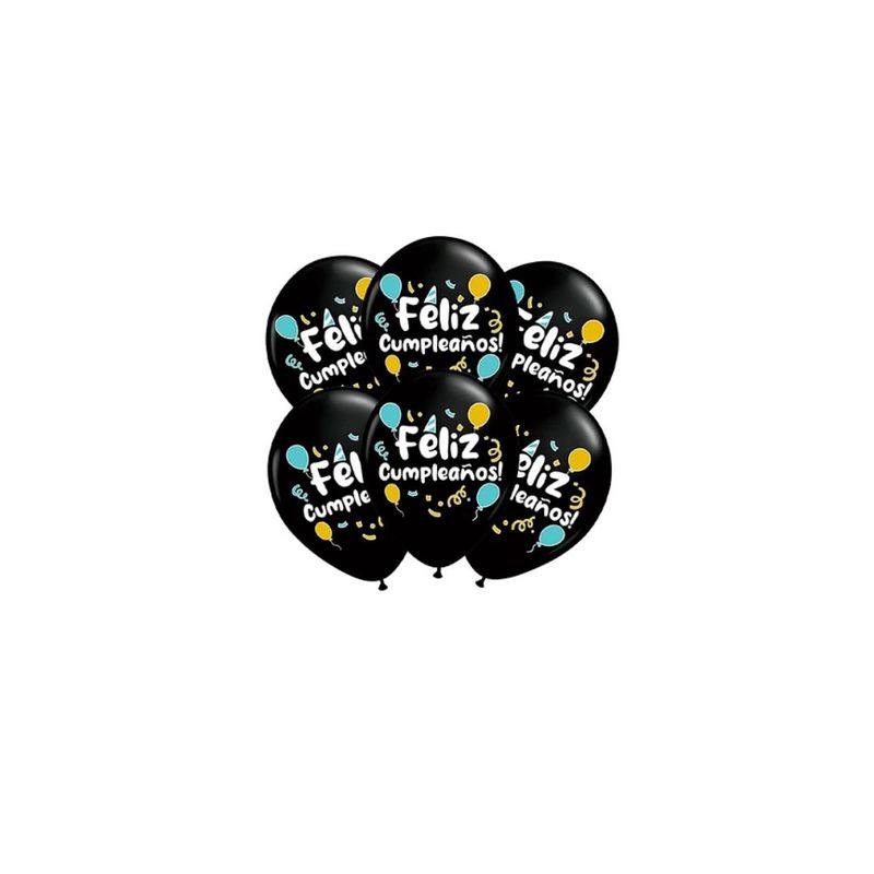 GENERICO - Globos De Latex Negro Feliz Cumpleaños 6pcs 30cm