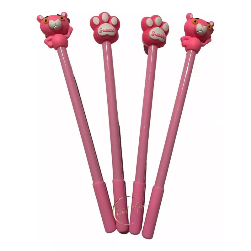 GENERICO - Set 4 Lápices Tinta Azul, Punta Fina, Pantera Rosa