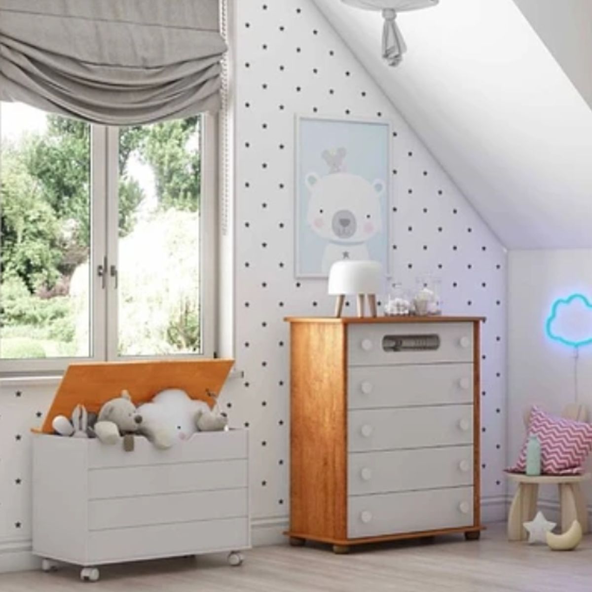 KIDSCOOL - BAUL MADERA BLANCO TAPA MADERA