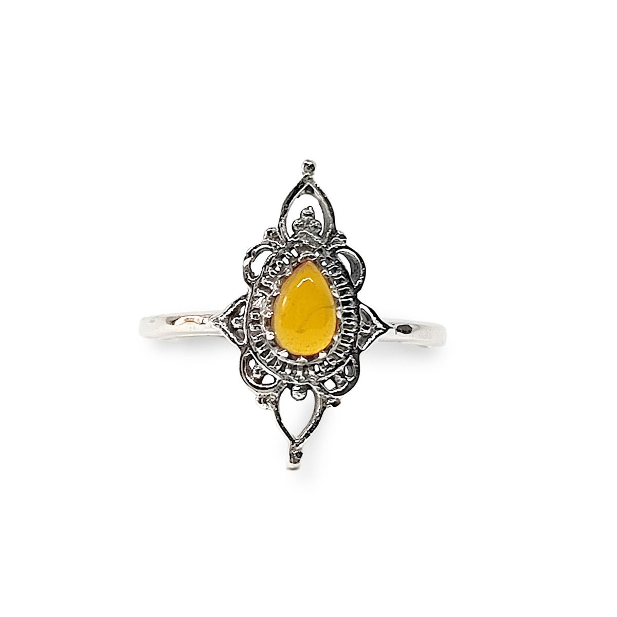 COGGIOLA - Anillo Ishani Piedra Ámbar Plata Fina 925