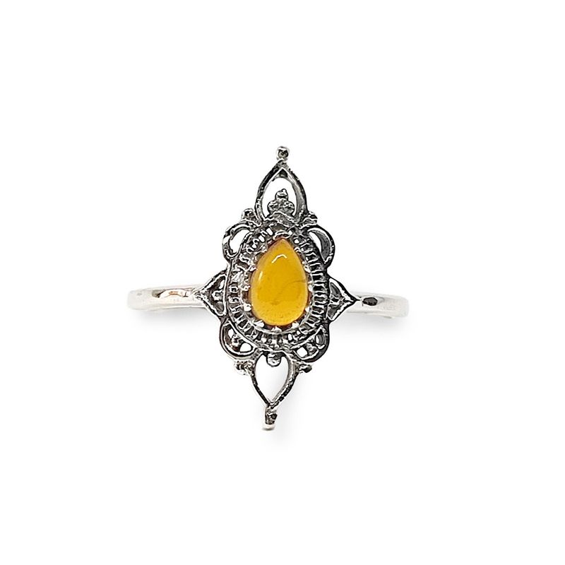 ANDREA COGGIOLA JOYAS - Anillo Ishani Piedra Ámbar Plata Fina 925