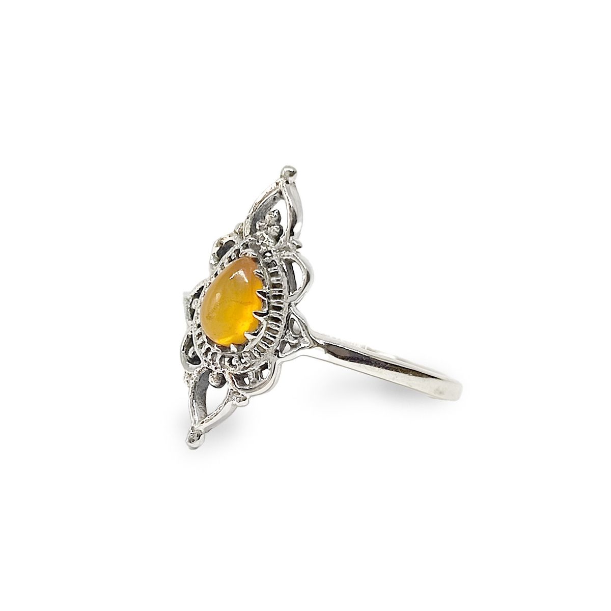 ANDREA COGGIOLA JOYAS - Anillo Ishani Piedra Ámbar Plata Fina 925