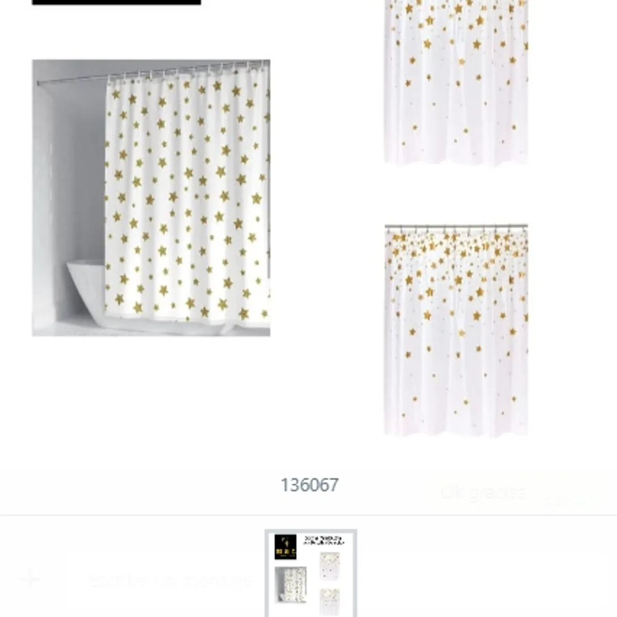 GENERICO - Cortina Para Ducha Con Detalles Dorados