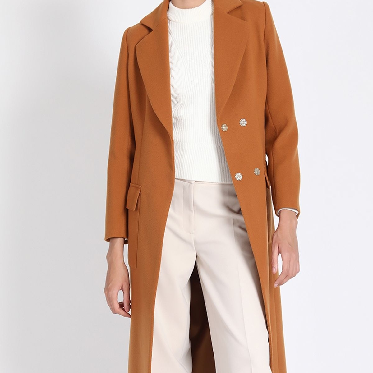 LIOLA - Abrigo Largo Con Lazo, Muflon Camel Liola