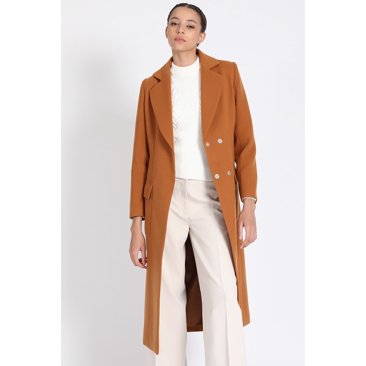 LIOLA - Abrigo Largo Con Lazo, Muflon Camel Liola