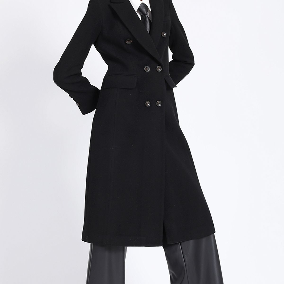 LIOLA - Abrigo Largo Cruzado, Muflon Negro Liola