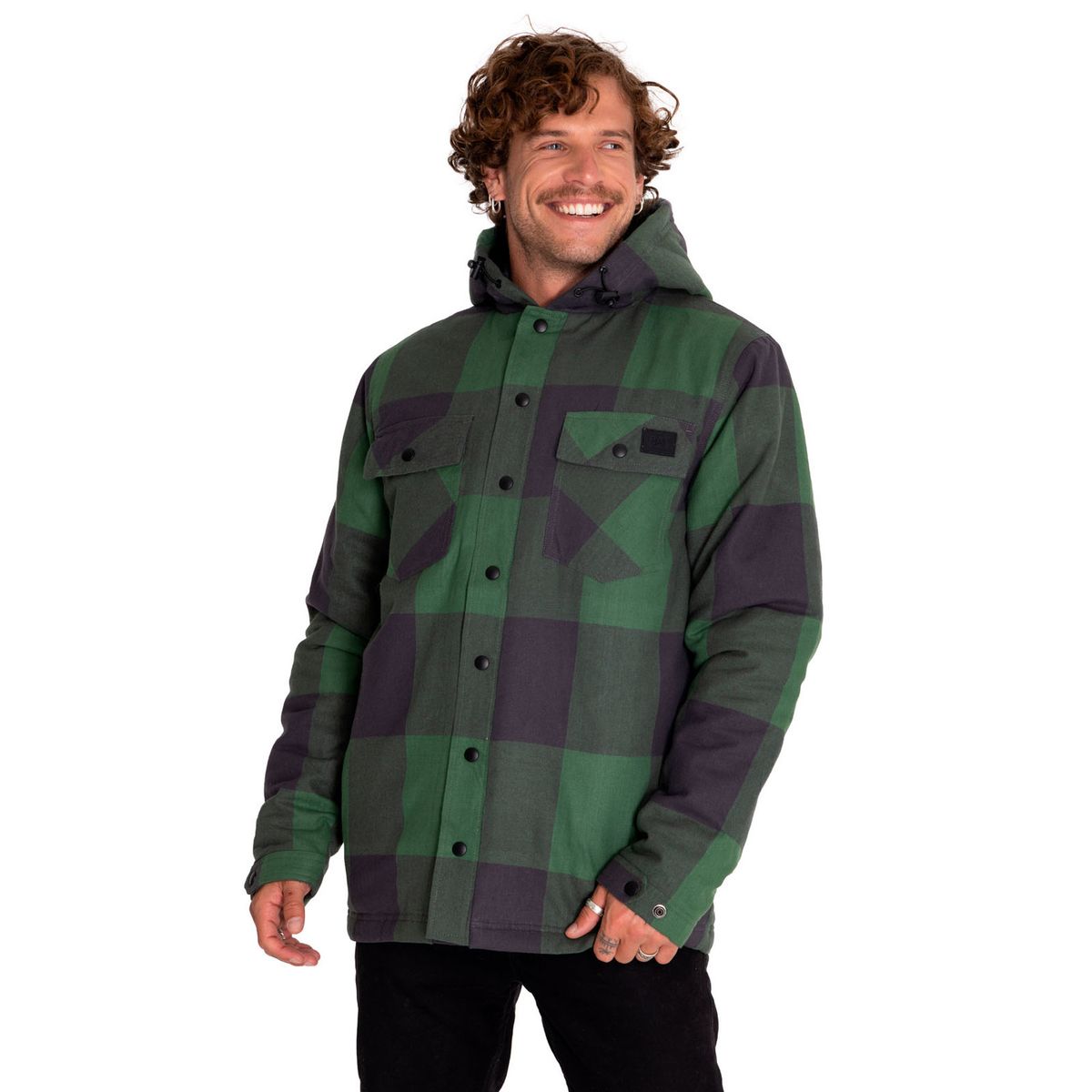 CAT - Chaqueta Hombre Flannel Snap Front Hooded Verde CAT